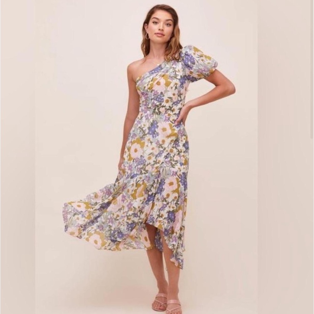 ASTR The Label By Revolve Santorini One Shoulder Flowy Floral Midi Dress Size XS